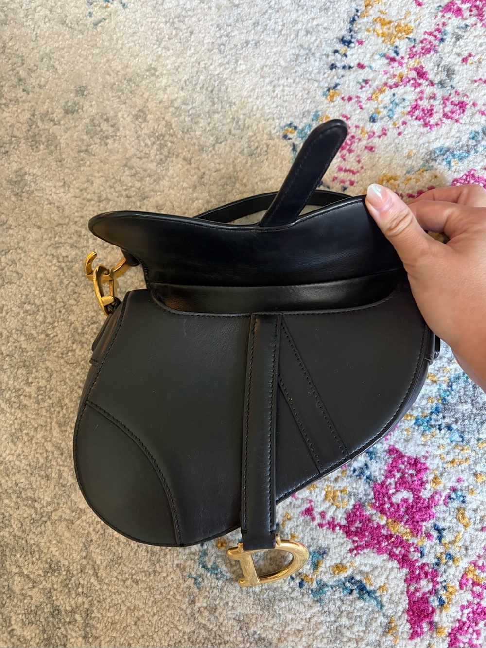 Dior Black Leather Mini Saddle Shoulder Bag with Gold Hardware - Picture 3 of 7